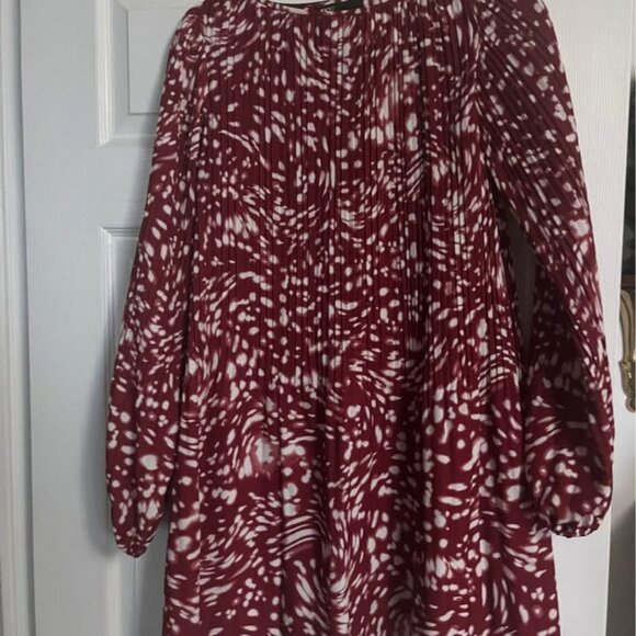 Maje Burgundy and White Mini Dress with Long Sleeves - Picture 6 of 6